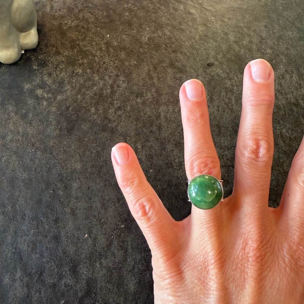 Unique Green Ring Sterling Silver Size 7 Square - Picture 6 of 7